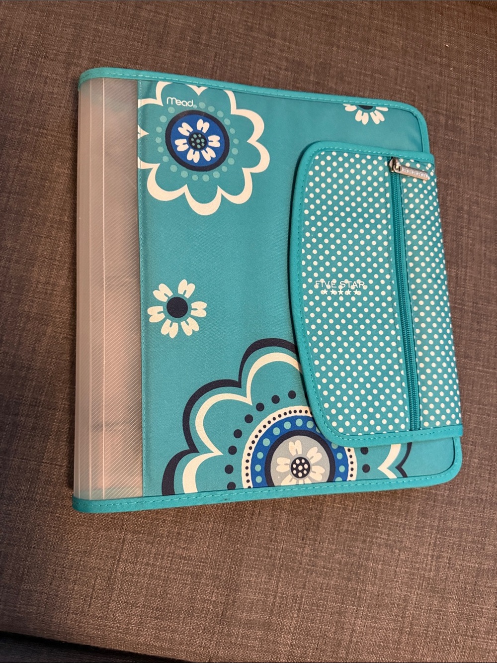Five Star Teal Floral Binder Pouch with Polka Dot Zipper Pocket